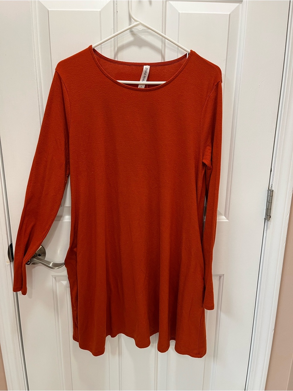 Long Sleeve Swing Tunic/Dress- Rust Orange